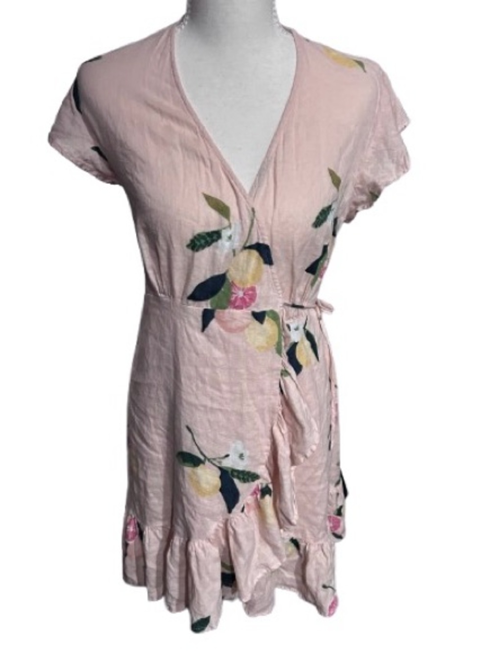 Fruit Lemon RAILS Extra Small Dress Wrap Ruffles Pink Designer Linen Short